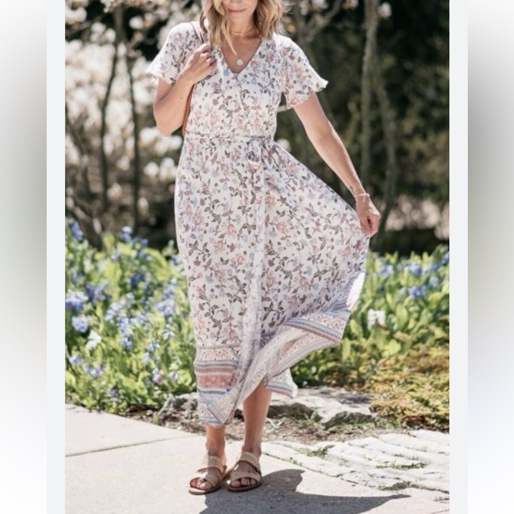 Floral Print Faux-Wrap Maxi Dress